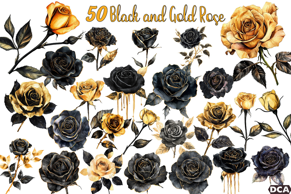 Black and Gold Rose Clipart, an Illustration by DreamCafeArt (Photo 1 of 7)