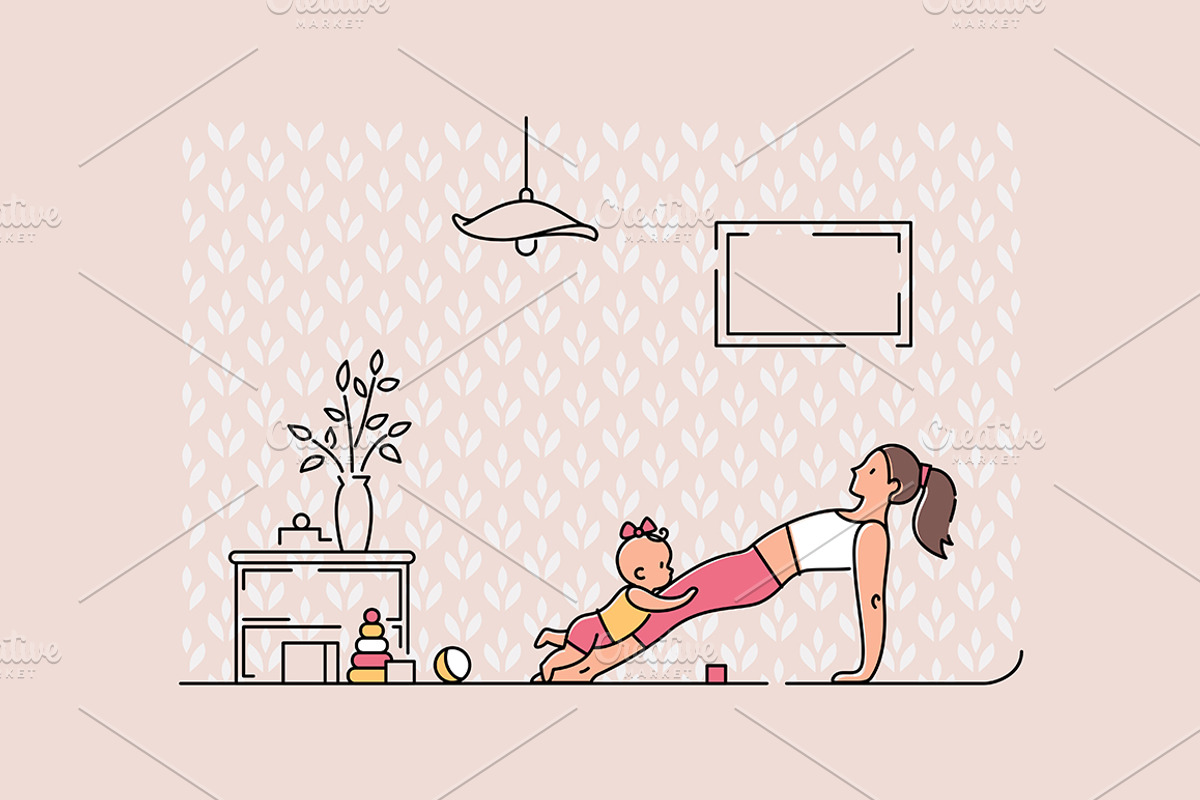 Yoga with kids illustration set, a Healthcare Illustration by tetiana.svirska (Photo 4 of 4)