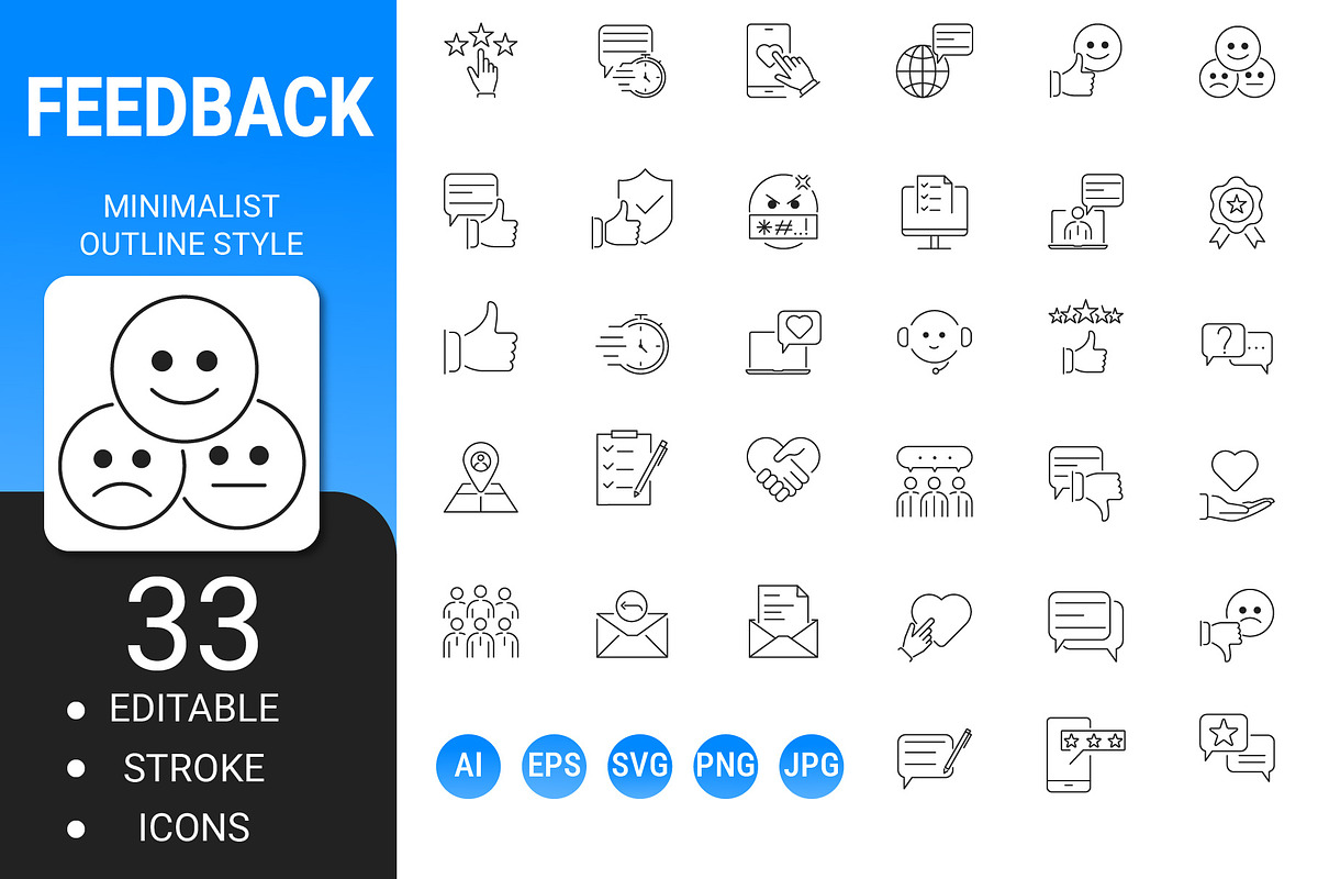 Feedback minimalist outline icon set, an Outline Icon by Icons (Photo 1 of 3)