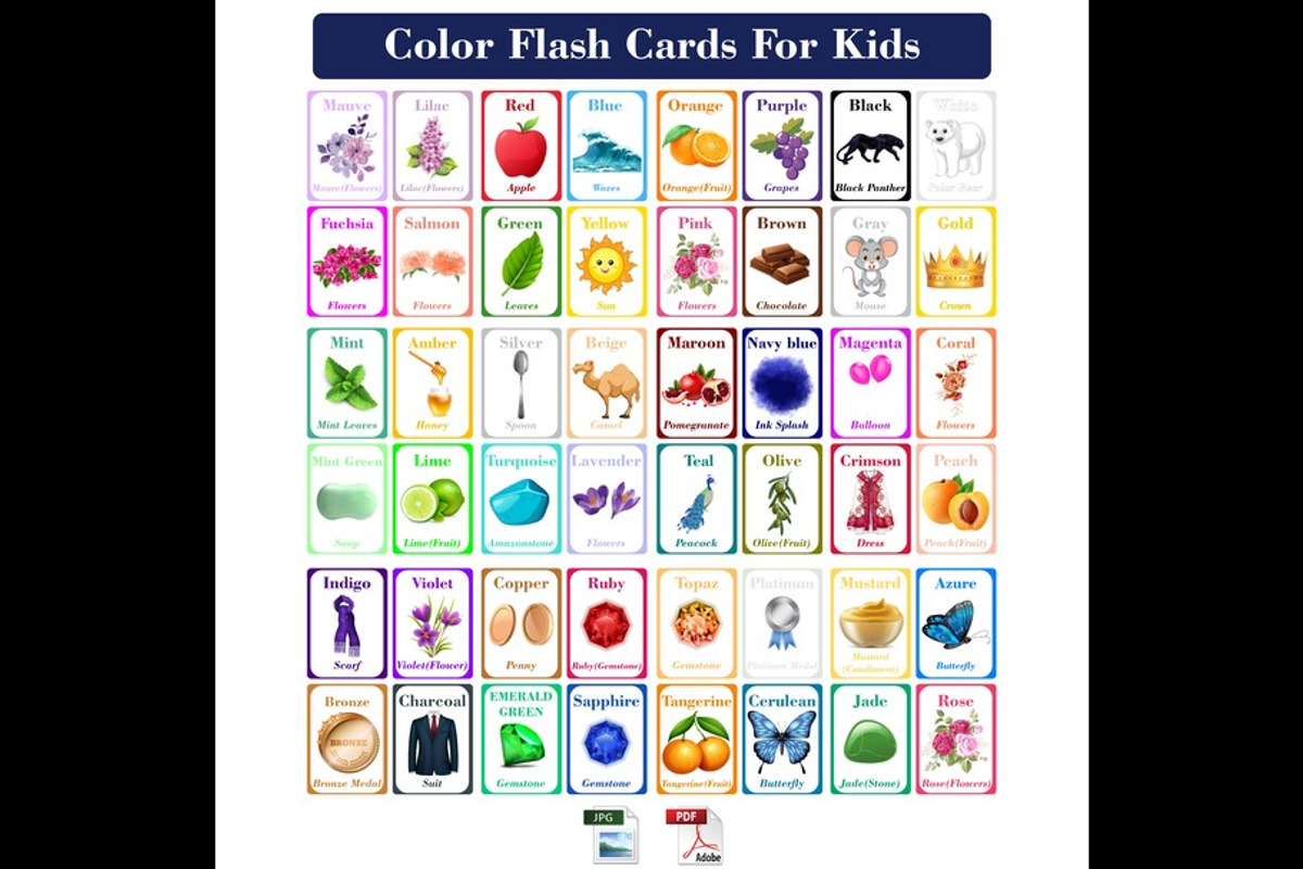 48 Essential Color Cards for Kids, a Graphic by DigitalsDesigns (Photo 1 of 3)