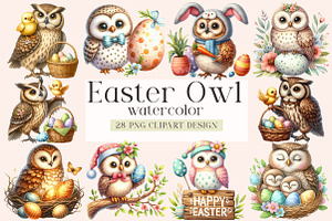 Easter Owl Sublimation Clipart, an Illustration by DreamArtGraphic