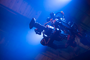 Professional movie camera on gimbal stabilizer rig with blue lig, a Photo by Pictures for you!!!!!!!!!