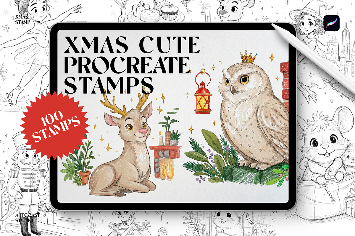 Xmas Cute Procreate Stamps, a Shape Add-On by Spasibenko Art (Photo 3 of 4)