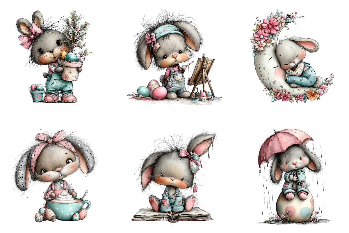 Whimsical Easter Bunny Clipart, an Illustration by CreationArt (Photo 2 of 6)