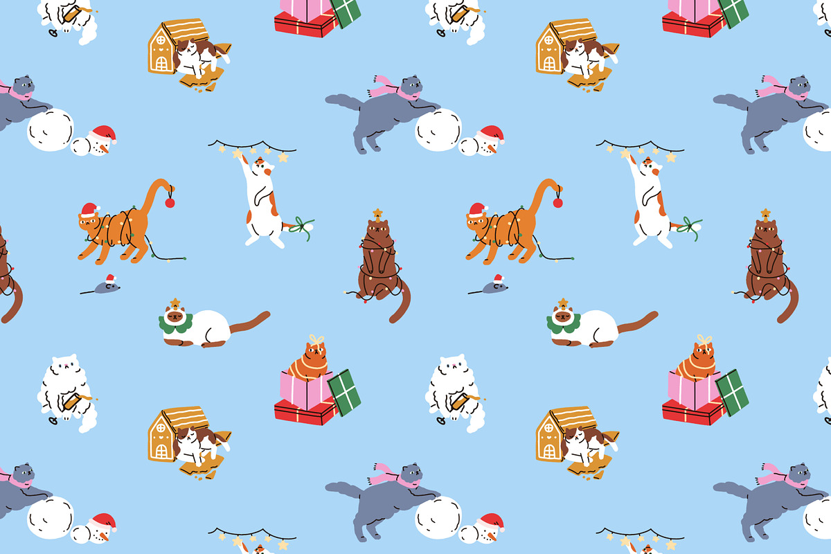 Christmas cats seamless patterns, a Pattern Graphic by Good Studio (Photo 5 of 18)