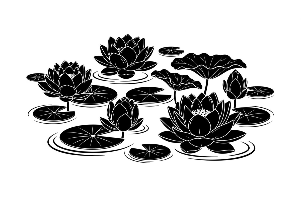 Lotus Pond Silhouette SVG Bundle, an Illustration by yasushie (Photo 22 of 31)