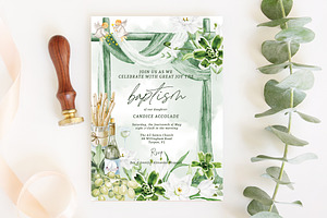 White Waterlilies Baptism Invitation
