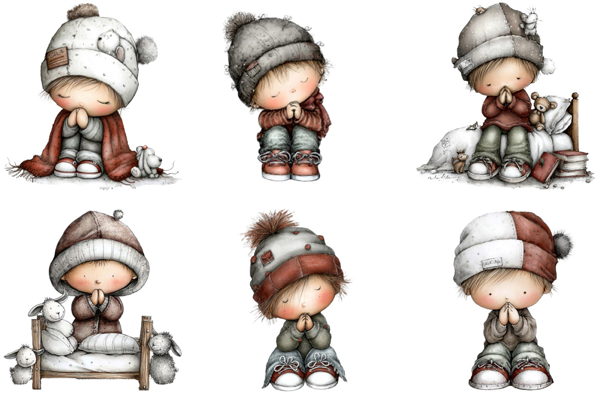 Praying Kids Clipart Bundle, an Illustration by DreamArtGraphic (Photo 4 of 5)