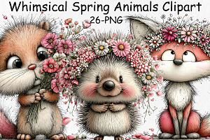 Whimsical Spring Animals Clipart, an Animal Illustration by Libby Wishes