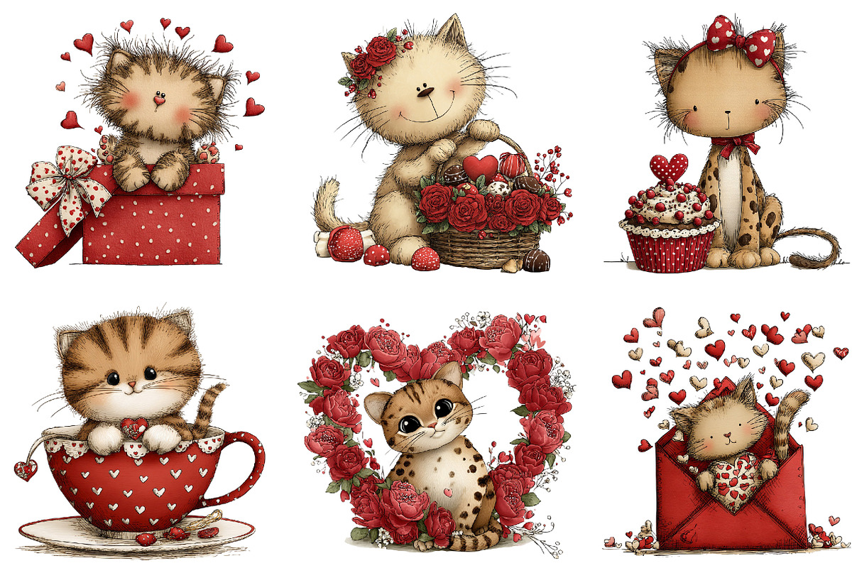 Quirky Valentines Cats Clipart, an Illustration by Dream Creation (Photo 6 of 7)