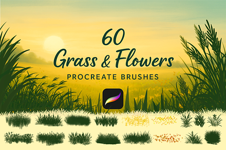 Procreate Grass and Flower Brushes, a Brushes & More by HopeArtIllustration