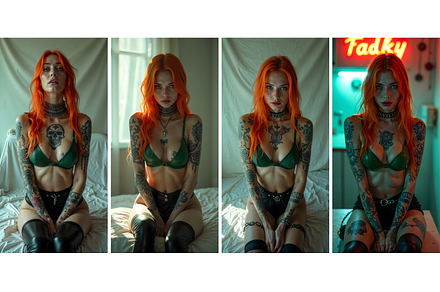 Tattoo Gothic Woman Portrait x4