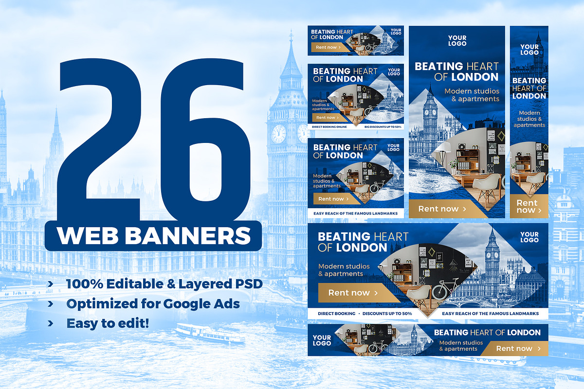 Banners Pack 26 sizes for Google Ads, a Templates & Theme by Better Be a Designer (Photo 1 of 6)
