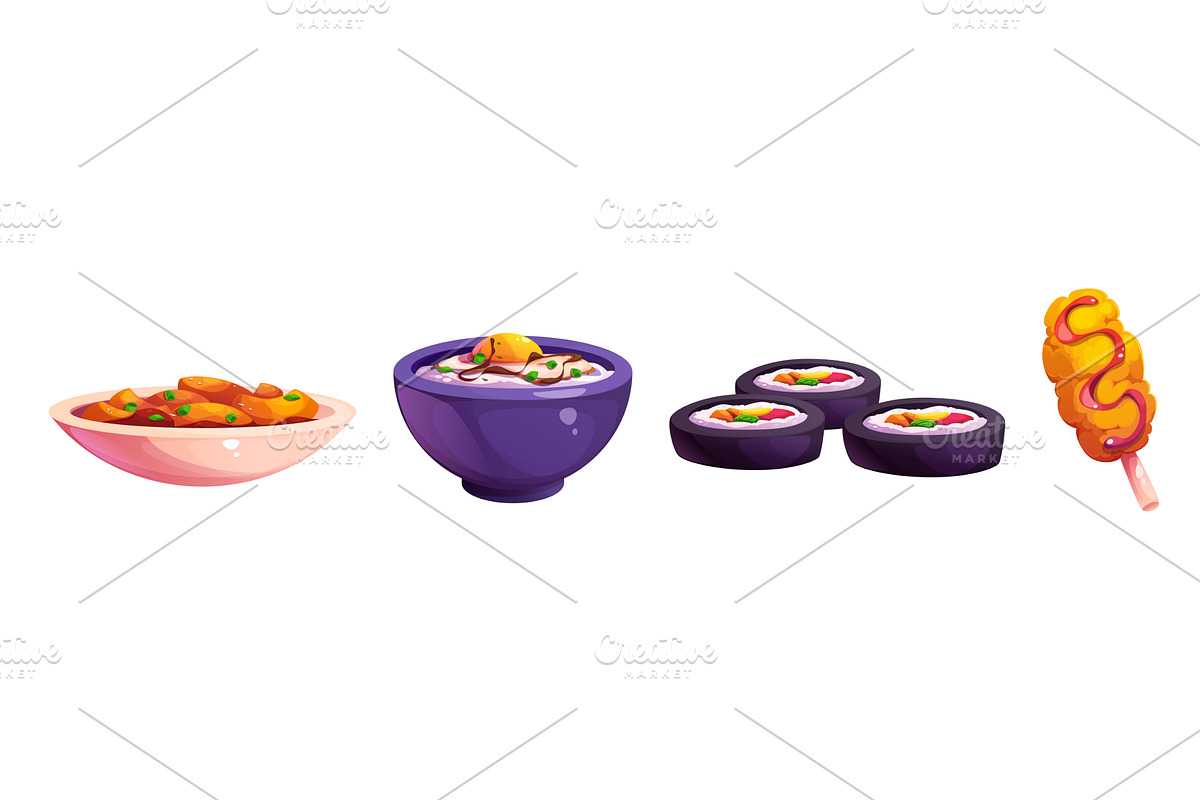 Korean food cartoon set, a Food Illustration by art PVP - market