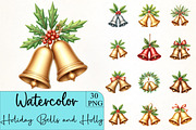 Holiday Bells and Holly Clipart, an Illustration by CrexoraLab (Thumbnail 1 of 5)
