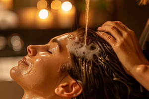Woman Getting Hair Washed in Bath, A, a Photo by Iftikhar Alam