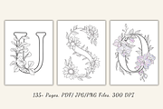 Floral Alphabet Coloring Pages, a Decorative Illustration by Daffodil Dream Studio (Thumbnail 4 of 4)
