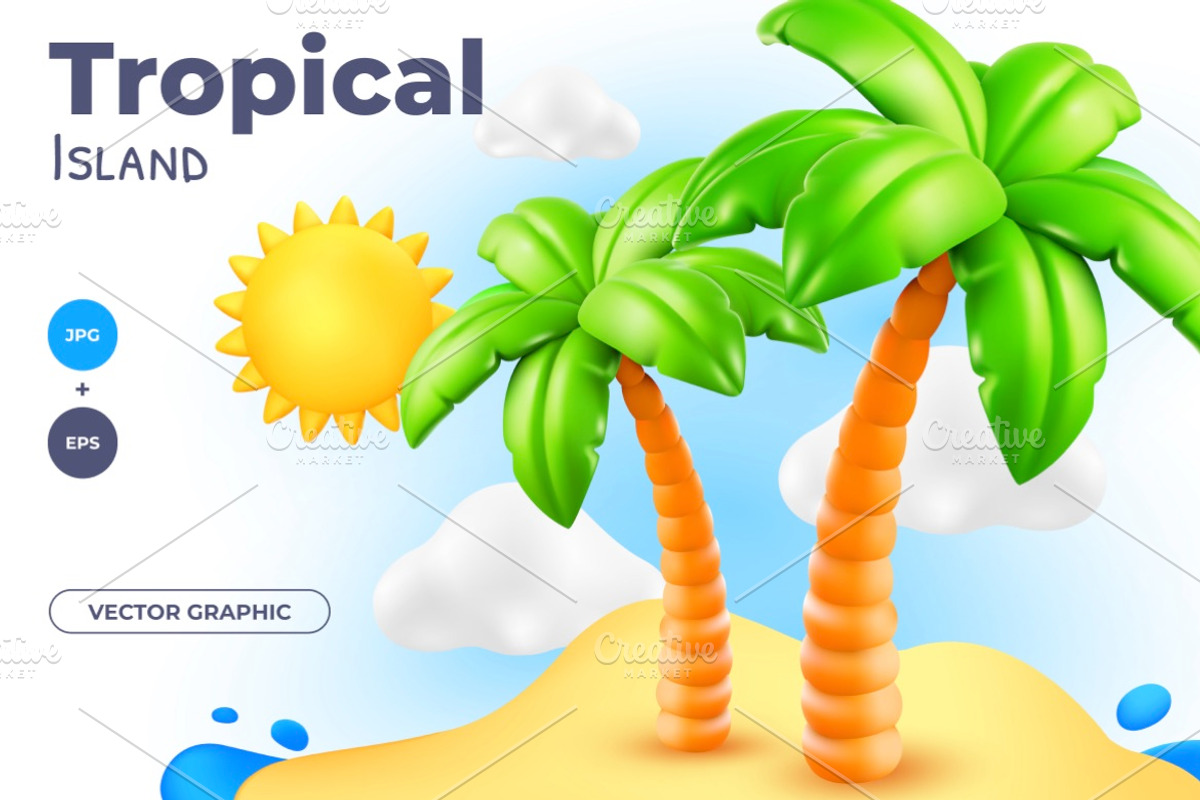 Island with Palms | 3D Vector, an Object Illustration by wowomnom (Photo 1 of 3)