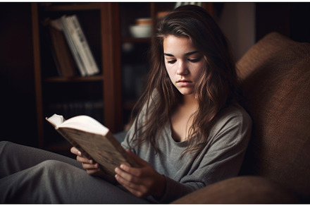 Attractive teenage girl reading on, a School & Education Photo by Ylivdesign