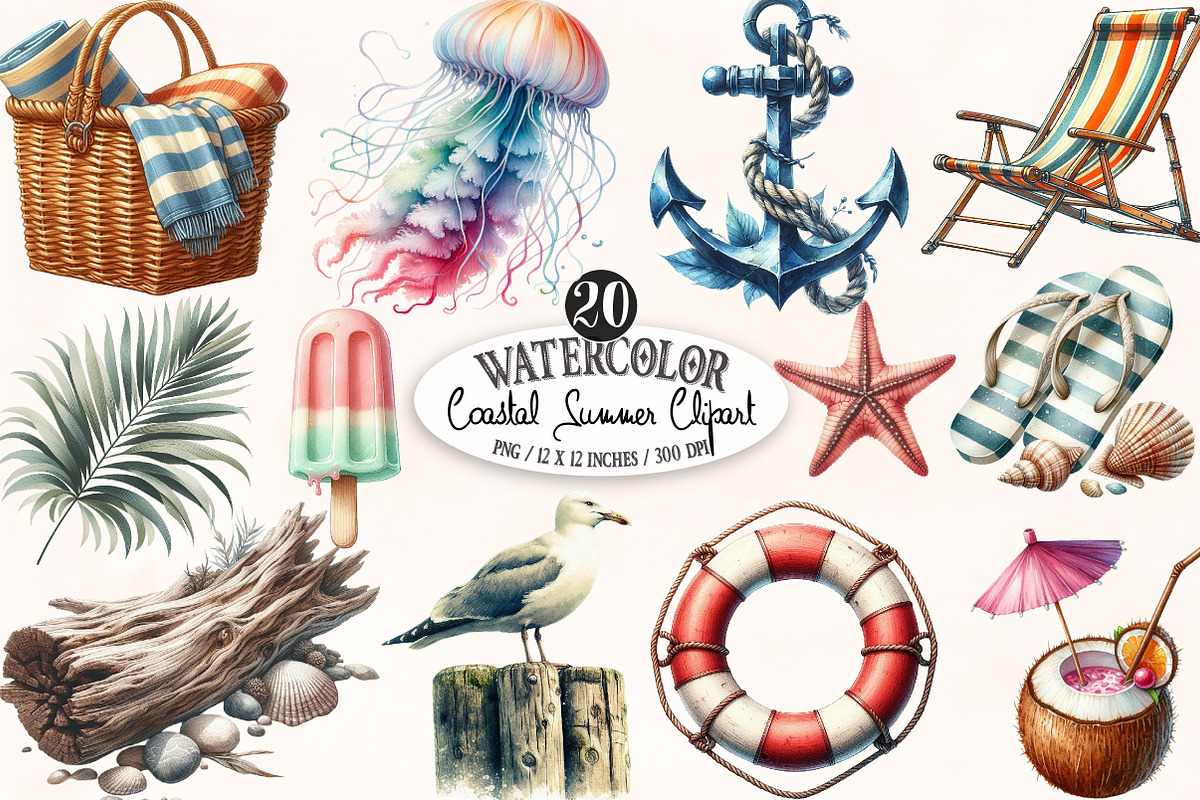 Coastal Summer Clipart PNG, an Illustration by Designking (Photo 1 of 4)