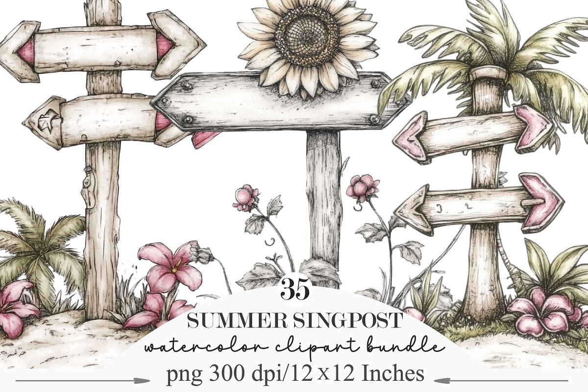 Whimsical Summer Singpost Clipart, an Illustration by Designking (Photo 1 of 5)