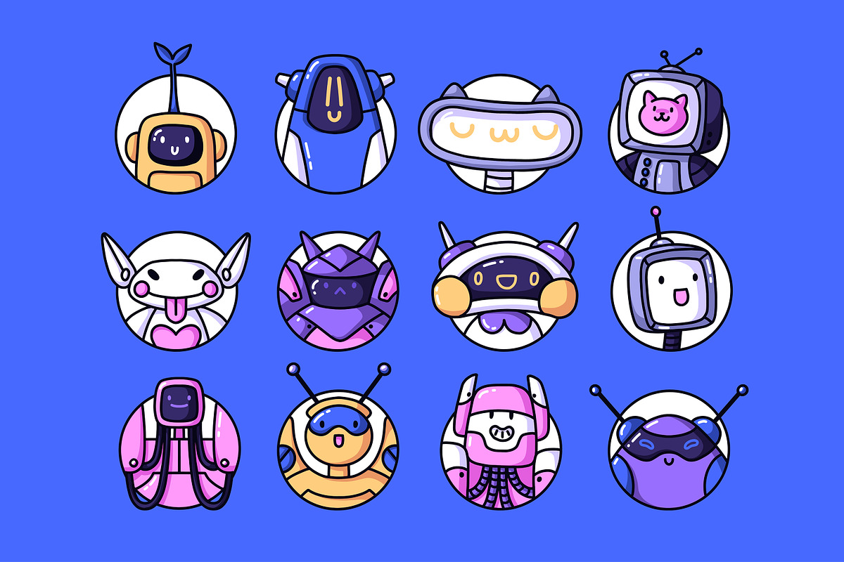 Funny robot avatars set + pattern, a Technology Illustration by PaperTrident (Photo 1 of 4)