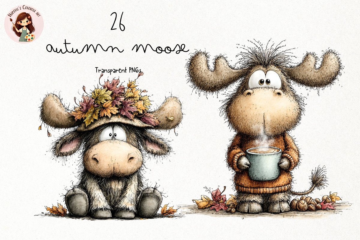 Whimsical Autumn Moose Clipart, a Seasonal Illustration by Nicolle's Colorful Art (Photo 1 of 3)