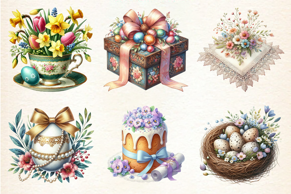 Vintage Easter Clipart, a Seasonal Illustration by DreamArtGraphic (Photo 2 of 4)