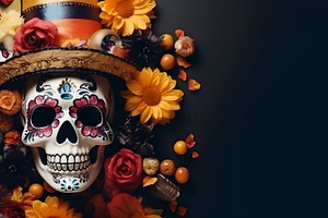 Halloween dark spooky scary background with autumn orange flower, a Holiday Photo by Mashimara