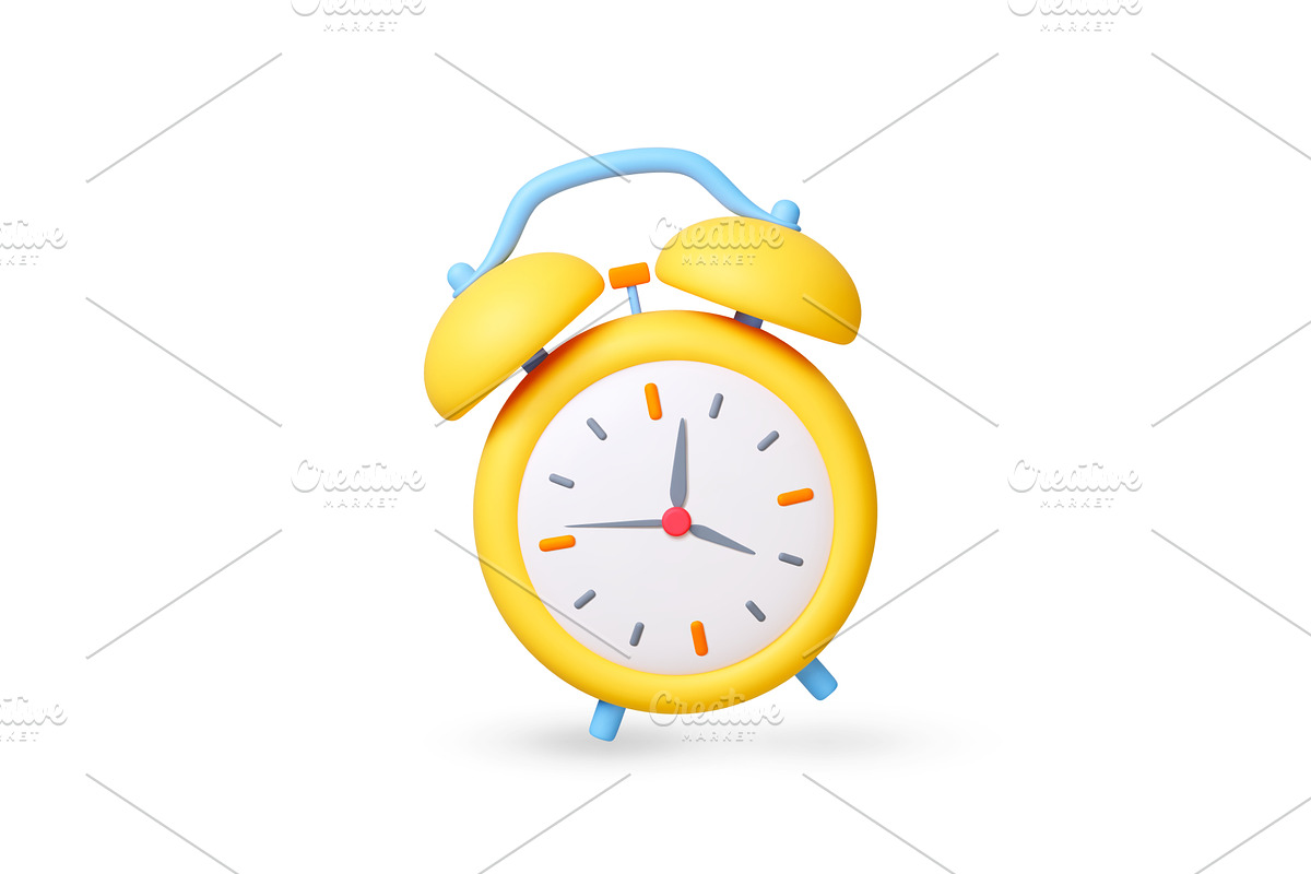 Alarm clock 3d icon. Cute yellow, an Object Illustration by Valerie Bodnar