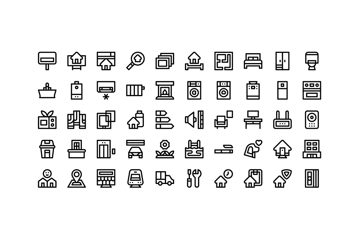 50 Home Rental Icons, an Outline Icon by Side Project (Photo 2 of 8)