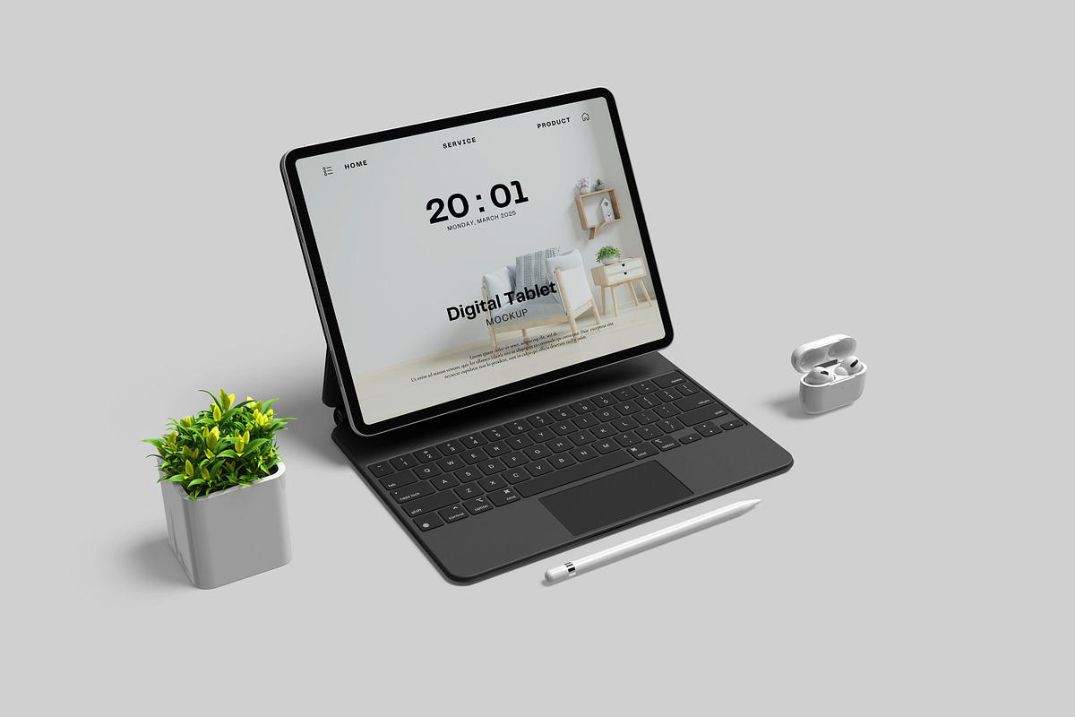 M1 Pad Pro With Keyboard Mockup, an iPad Mockup by mahremdesign (Photo 8 of 8)