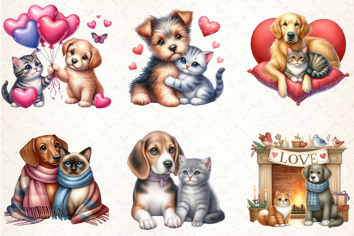 Watercolor Dog and Cat Cupol  Clipar, an Illustration by DreamCafeArt (Photo 2 of 7)