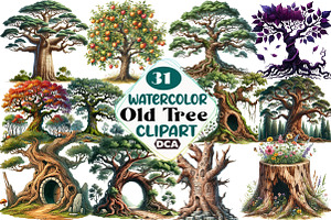 Watercolor Old Tree Clipart, an Illustration by DreamCafeArt