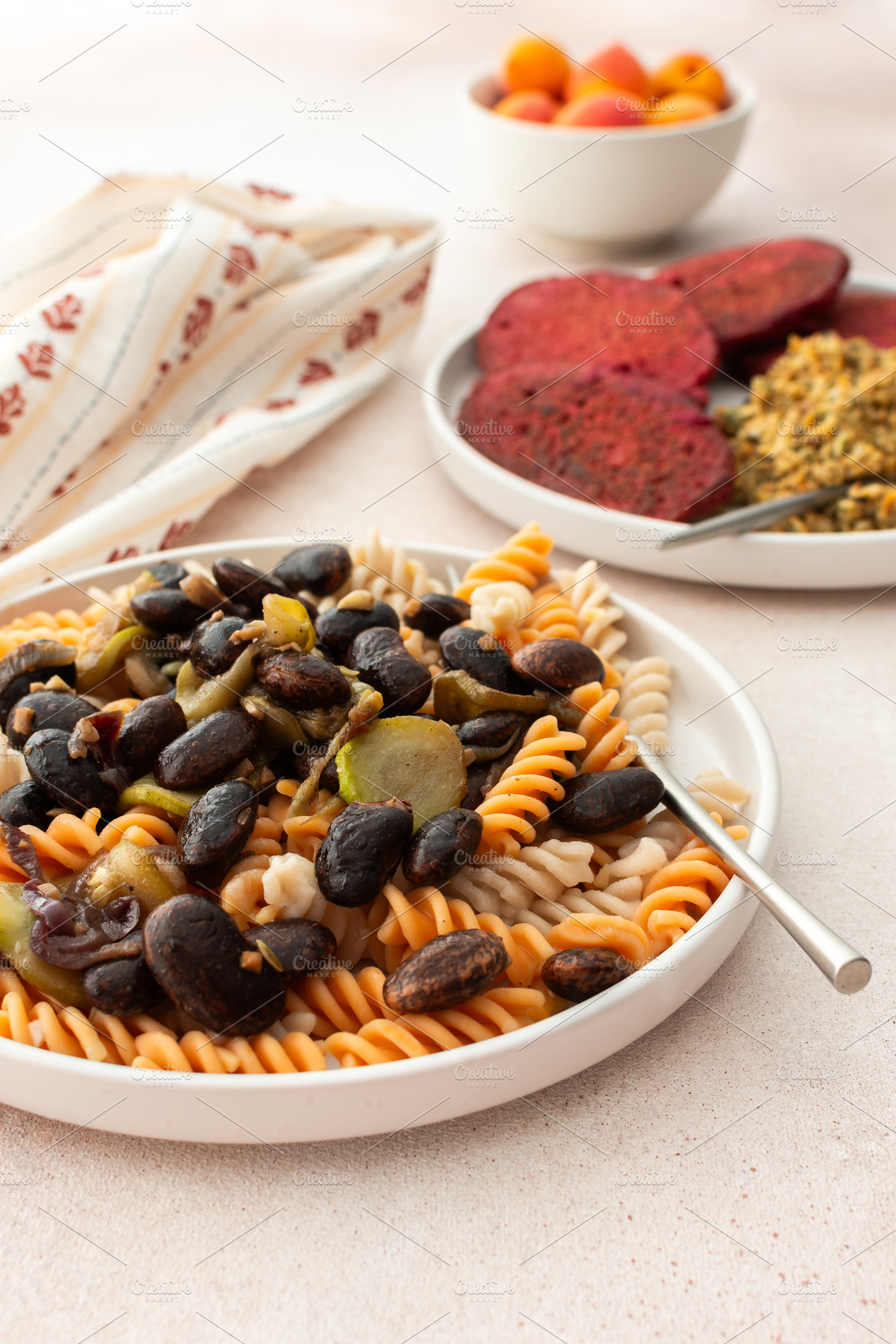 Gluten-free pasta with baked beans, a Food & Drink Photo by Pundateam