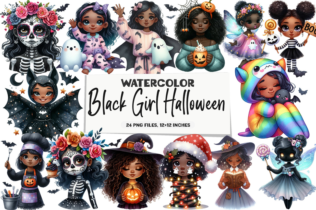 Black Girl Halloween Clipart Bundle, an Illustration by DreamArtGraphic (Photo 1 of 5)