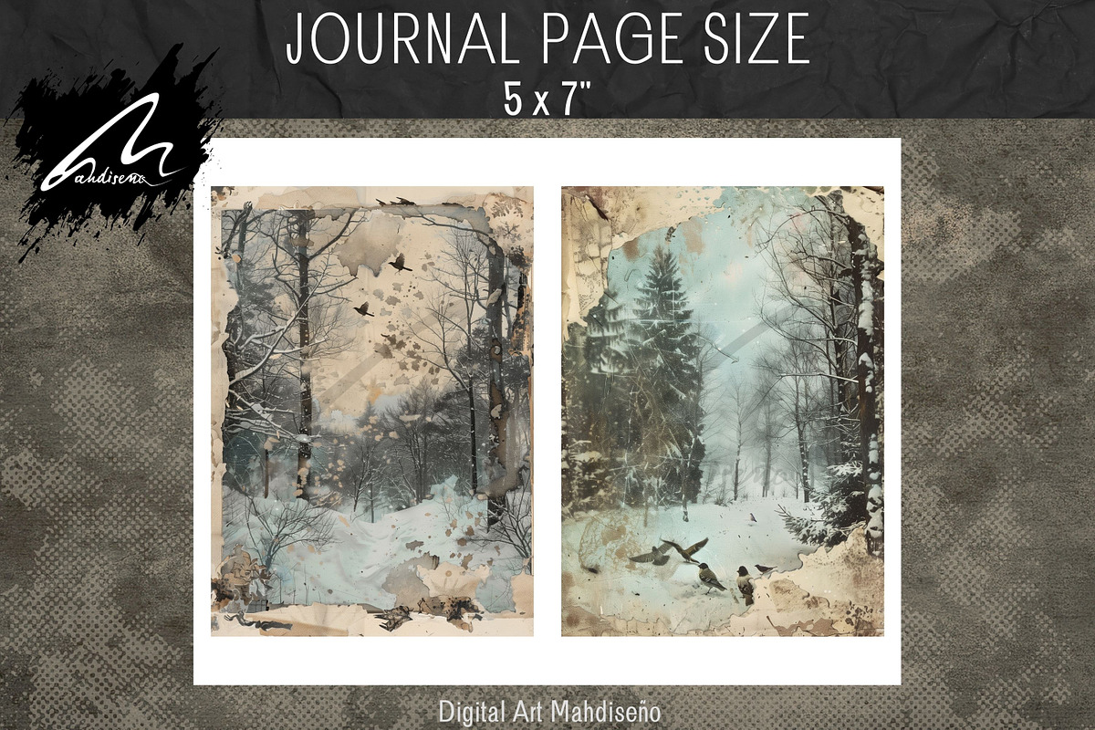 Winter Forests, Grunge Journal Pages, a Seasonal Illustration by Digital Art Mahdiseño (Photo 7 of 9)