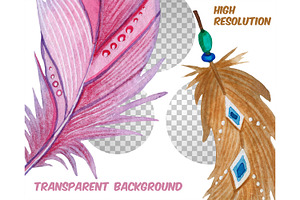 Watercolor Colorful Feathers Clipart