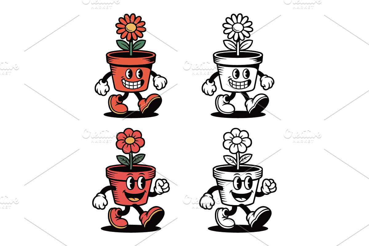 Cartoon potted flower plant walking, a Seasonal Illustration by Pixes