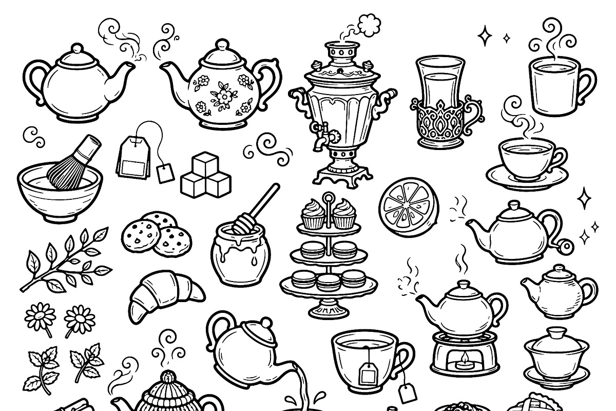 Tea and Coffee Time Doodle Set. Hand, a Food Illustration by Voodz_shop (Photo 3 of 3)