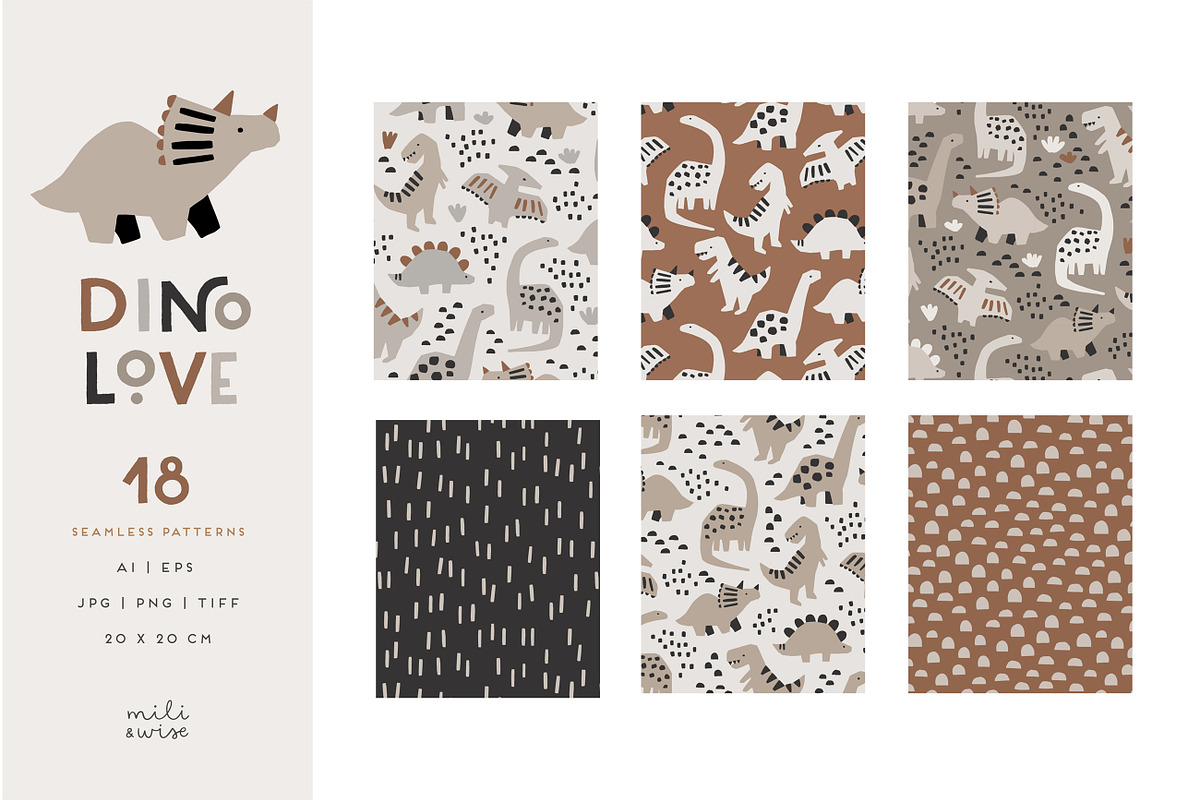 Dino Love Kids Pattern Collection, a Pattern Graphic by Point and Poem (Photo 2 of 7)