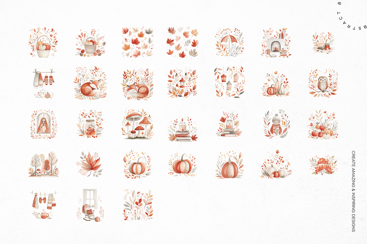 Autumn Charm Watercolor Collection, a Seasonal Illustration by Lumeno (Photo 2 of 7)
