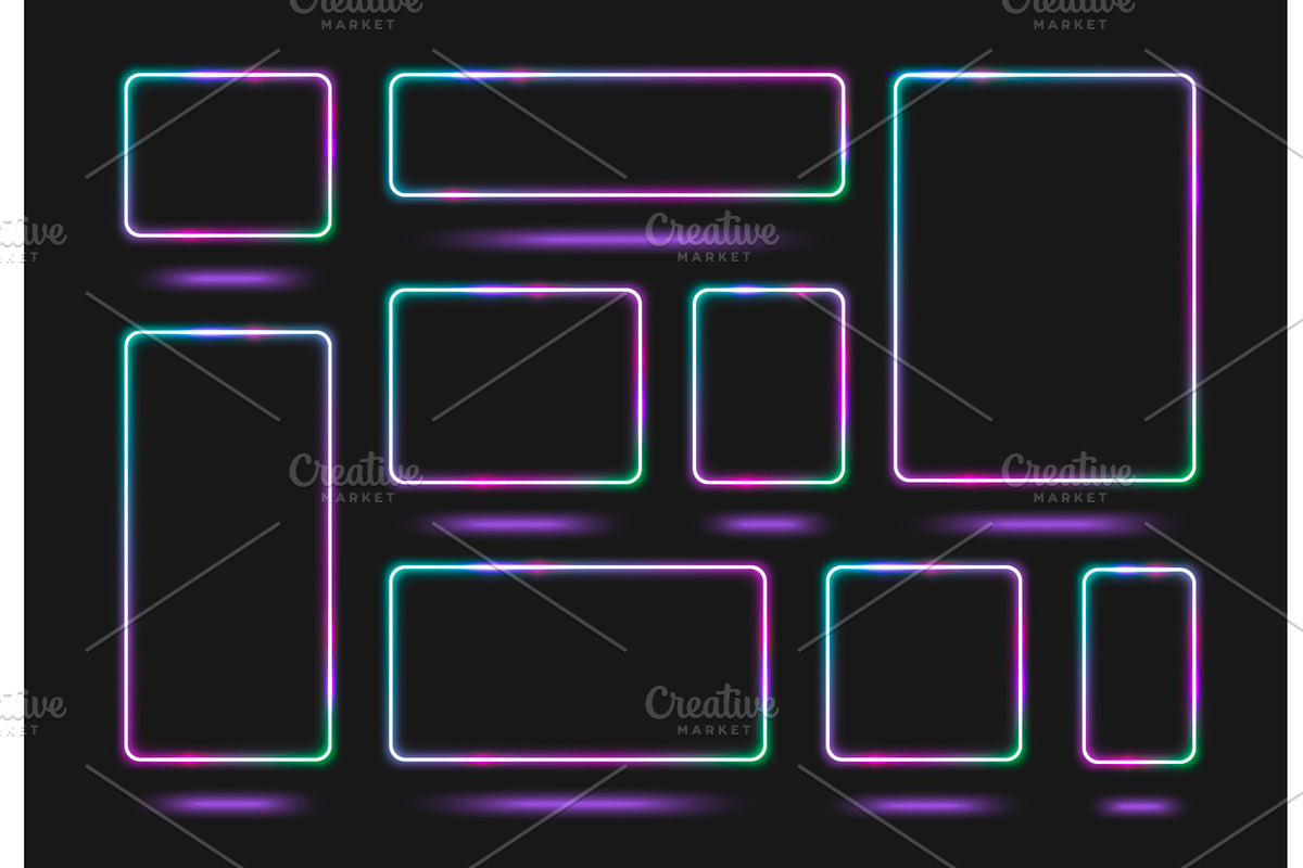 Neon frame set with glowing square, a Technology Illustration by art PVP - market