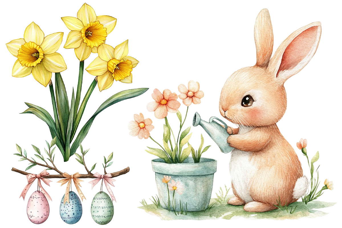 Watercolor Rustic Happy Easter Bunny, an Illustration by CitraGraphics (Photo 4 of 5)