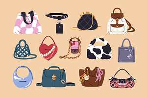 Fashion women's bags set, pattern, an Object Illustration by PaperTrident