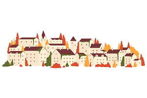 Autumn season in town or village, an Illustration by Flashvector
