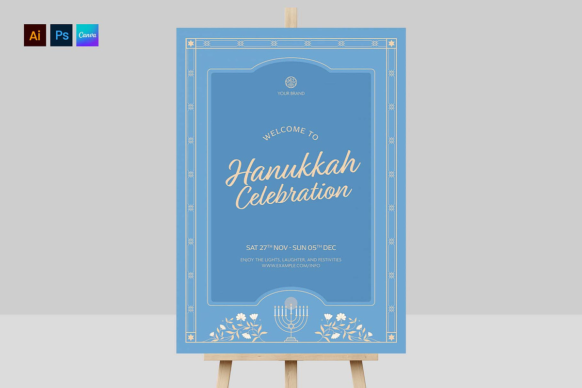 Hanukkah Welcome Sign Template, a Poster Template by BrandPacks (Photo 1 of 5)