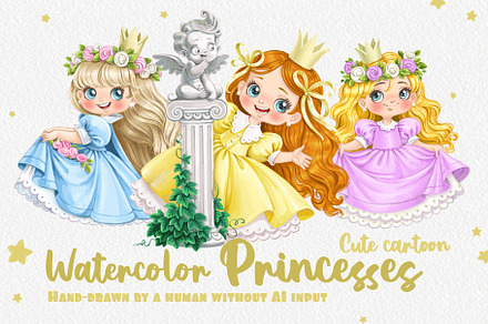 Three watercolor princesses