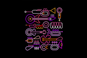 Music Instruments Neon Vector Design, an Illustration by danjazzia