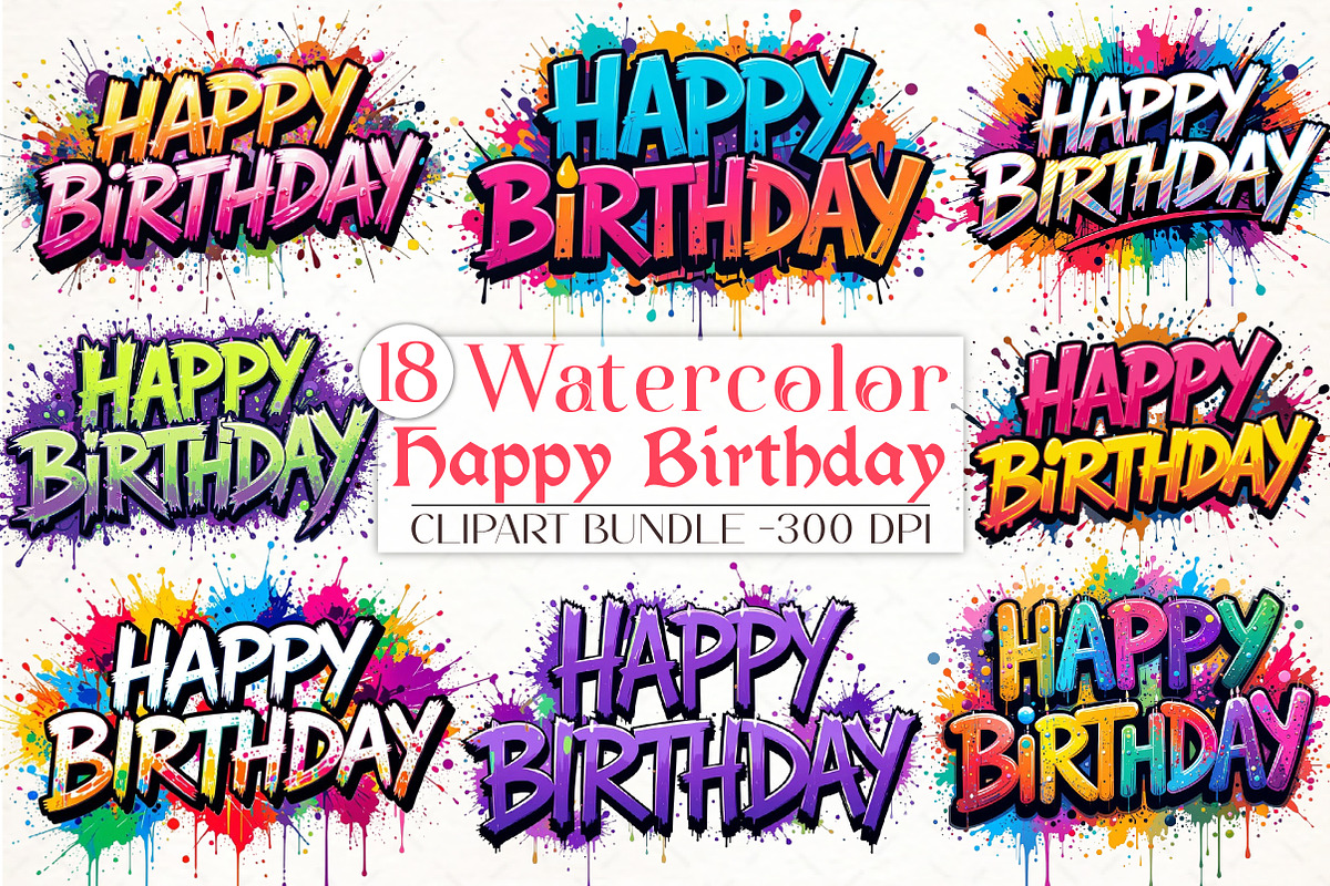 Happy Birthday Png Bundle Sublimatio, an Illustration by Libby Wishes (Photo 1 of 4)